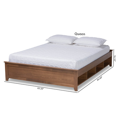 Baxton Studio Anders Walnut Wood Full Size Platform Bed with Built-In Shelves 164-10671